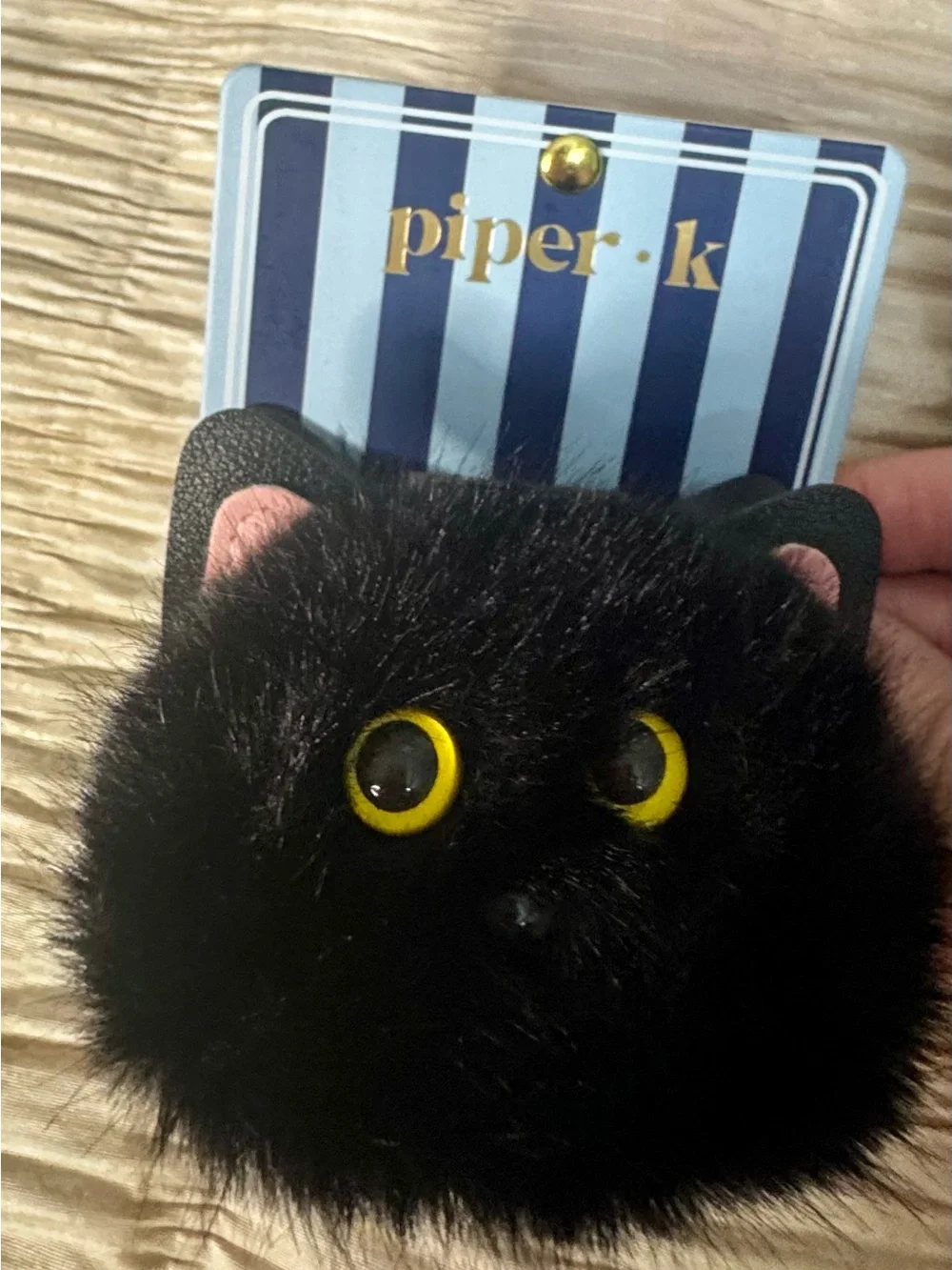 Piper Black Pom Pom Kitty Bag Charm Keychain and Matching Hair Clip